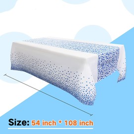 Yiran White and Blue Party Tablecloth Disposable for Rectangle Table, Blue Dot Confetti Birthday Tablecloth for Baby Shower, Boys Birthday, Anniversary, Single Party, Tea Party, Wedding, 137 cm x 274