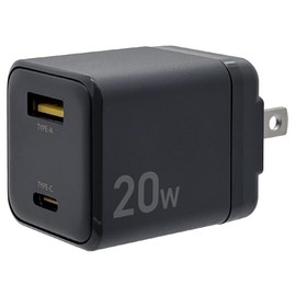 Rasta Banana RACCA20W02CGRY AC Charger, USB Type-A Type-C PD Compatible, Fast Charger, 20W GaN, Gallium Nitride, Charcoal Gray