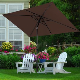 MEWAY 6.5x10 ft Rectangular Patio Umbrella Outdoor Umbrella with Push Button Tilt and Crank, Table Market Umbrella 6 Sturdy Ribs for Garden, Pool, Backyard(6.5ft, Brown)