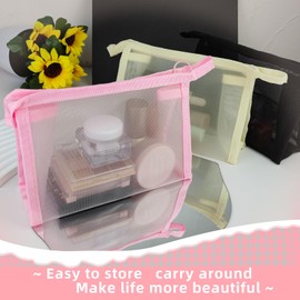 FuninCrea Mesh Makeup Bag Nylon Small Toiletry Bag with Zipper, Cosmetic Bags 19x13cm Triangle Makeup Organiser Bags Portable Make Up Pouch for Cosmetics Toiletries Stationery (Black)