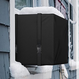 GUEQUITLEX Window Air Conditioner Cover Outdoor, Window AC Covers for Outside Units Black Dust-Proof Waterproof Window AC Unit Protection Cover with Straps 27.5W x23D x19H