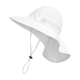 XIAOHAWANG Baby Sun Hats Toddler UPF 50+ Hat for Girl Boy Beach hat Kid Bucket Cap Infant Summer Caps Neck Flap (M(2-6 Years), White)