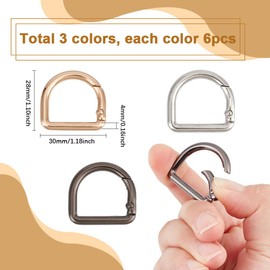 SUNNYCLUE 1 Box 18Pcs 3 Colors D Ring Buckle Clip Spring Snap Hook Carabiner Gold Silver Black Metal Alloy Closures Connector Fastener Clamp Clasps Gate Keyring Buckle for Key Bag Purse DIY Crafts