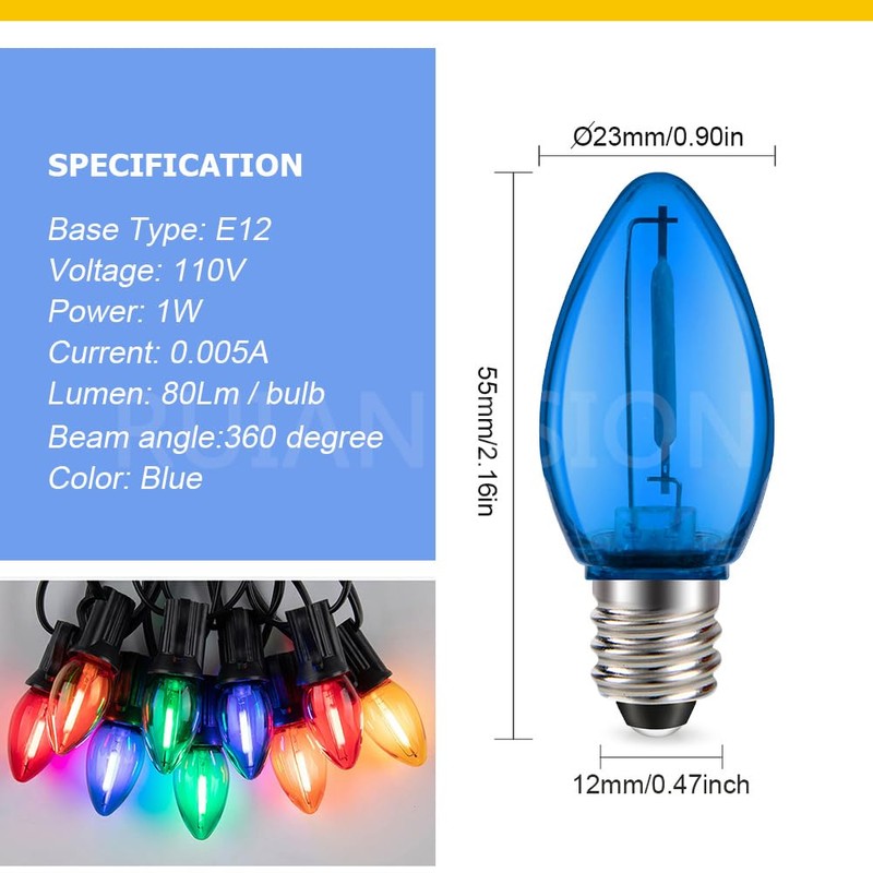 Ruiandsion E12 LED Bulb 110V Blue Screw Base for Display