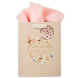 Christian Art Gifts Gift Bag/Tissue Paper Set Abundantly Blessed Deuteronomy 7:13 Bible Verse, Pink Butterfly, Medium