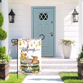 AUDRWALL House Garden Flag, 12x18 Inch Double Sided Holiday Seasonal Outside Decorations Polyester Easter Bunny Yard Flag (Bunny A)