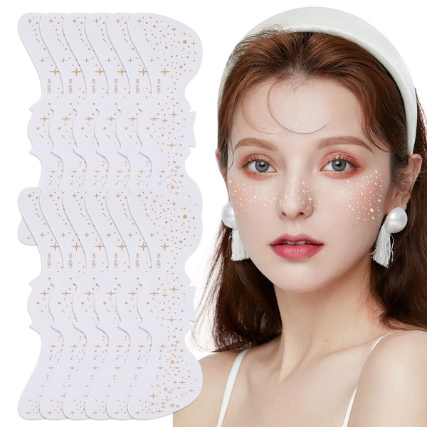 NICENEEDED 12 Pcs Glitter Freckles Temporary Face Tattoos, Gold Glow