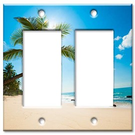 Art Plates 2 Gang Decora - GFCI Wall Plate - Palm Tree and Beach
