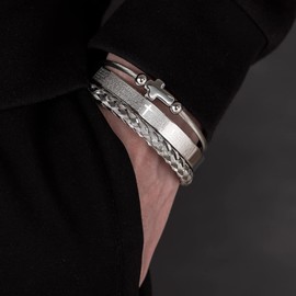 WFYOU 3PCS Stainless Steel Bracelets for Men Gold Roman Numeral Bangle Bracelet Twisted Cable Crown Bracelet Adjustable Cuff Bracelet Mens Luxury Jewelry Gifts(S05)