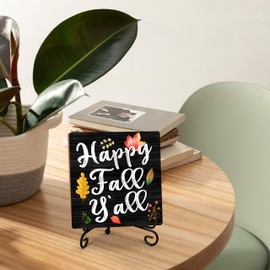 Fall Quote Desk Decor, Thanksgiving Gifts for Women Family Friends Coworkers, Autumn Pumpkin Sign for Farmhouse Home Office Living Room, Happy Fall Y'all Wood Plaque With Iron Stand -35