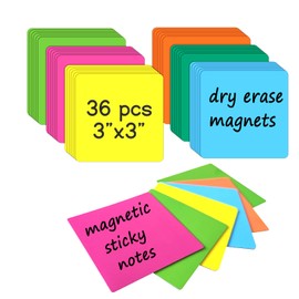 36Packs Reusable Magnetic Sticky Notes, 3" x 3" Dry Erase Magnets Labels, Widely Use to Post Notes for Whiteboard, Fridge, Locker, Cabinet, Door - Office & Classroom Supplies