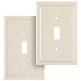 Henne Bery Modern Edge Decorative Wall Plate Switch Plate Outlet Cover, Durable Solid Zinc Alloy (Single Toggle 2PK, Light Almond)