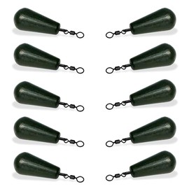 Green Coated Carp Fishing Sinkers Set of 10 pcs – Tapered Flat Pear Design with Swivels Ideal for Coarse Fishing Tackle Durable Fishing Weights Kit for Carp Fishing Equipment and Accessories