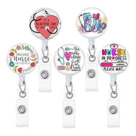 5pcs Nurse Badge Reels Holder Retractable with ID Clip for Nurse Name Tag Card Cute Nursing Doctor Teacher Student Medical MD Work Office