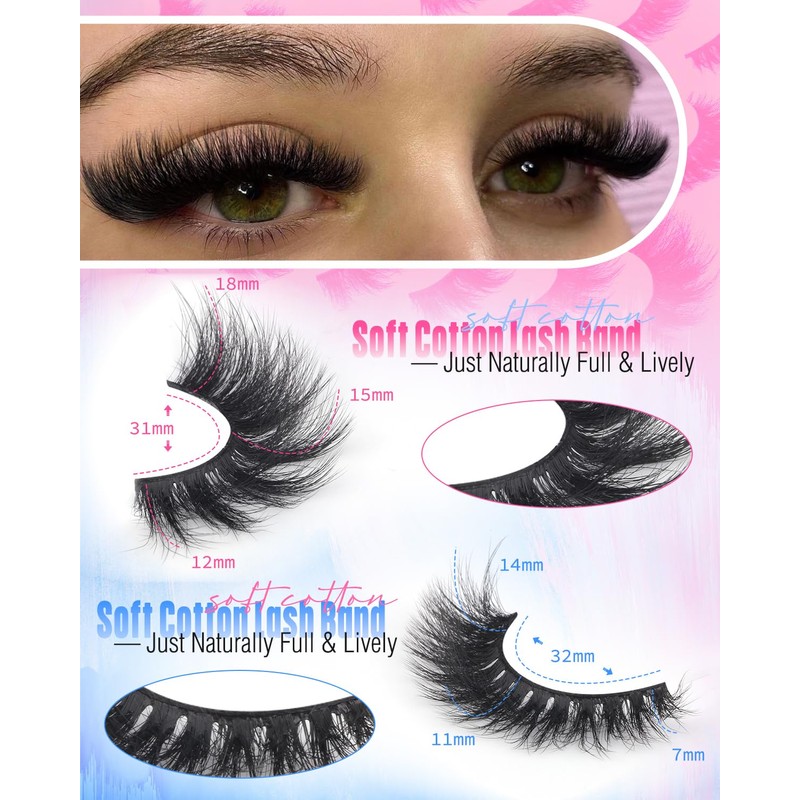 Newcally False Eyelashes Fluffy Wispy Faux Mink Lashes 8D Volume