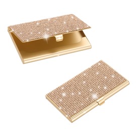 PATIKIL Bling Alloy Business Card Holder, 2Pcs Rhinestone Name Credit Card Organizer Bling Pocket Display for Women Office Exhibition, Gold Tone