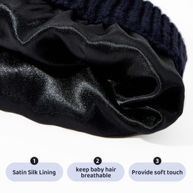 Durio Infant Satin Lined Beanie for Baby Girl Hats Baby Beanies 6-12 Months Warm Winter Hat for Newborn Hats for Baby Girls Knit Baby Hats 12-18 Months Baby Boy Essentials Caps Navy Blue 6-36 Months