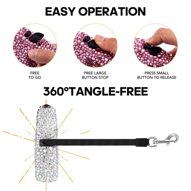 Sparkling Retractable Dog Leash,Rhinestone Pet Walking Leash for Small Dog