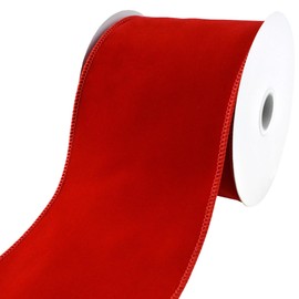 Homeford Christmas Velvet Wired Edge Ribbon, 4-Inch, 10-Yard - Red