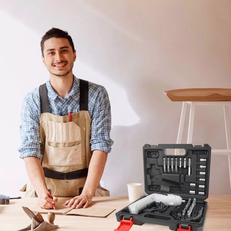 Burkey Destornillador Taladro Eléctrico Inalámbrico, Set 47pcs 3.6v