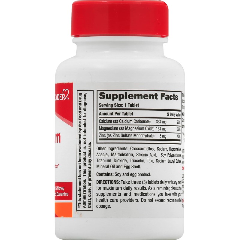 Leader Calcium Magnesium & Zinc Tablets 100 Ct. Supports Bone