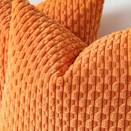 Sungeek Set of 2 Orange Soft Corduroy Decorative Cushion Covers Boho Striped Throw Pillow Covers for Sofa Couch Living Room Patio Farmhouse Home Decor Pillowcases 45x45cm