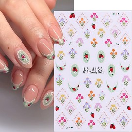 6Pcs Summer Flower Nail Stickers 3D Self Adhesive Fruit Nail Decals Cute Daisy Strawberry Tulip Blueberry Cherry Design Summer Nail Art Stickers Fruit Floral Nail Art Supplies for Women Manicure Decor