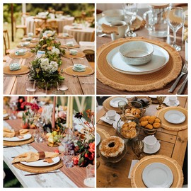 13.8 in Round Woven Placemats Set of 6, Washable Cotton Table Mats Plate Chargers for Dinner Plates, Boho Farmhouse Rustic Tassels Place Mats for Dining Table Decor