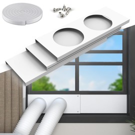 Flamorrow Dual Hose Portable Air Conditioner Window Kit, 5.9" Diameter Adjustable Window Seal Plates with Foam Seal Strip, Sliding AC Window Vent Kit for Exhaust Hose, White