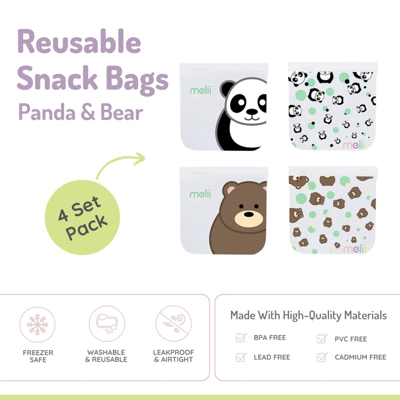 melii Reusable Eva Animal Snack Bags, Pack of 4, 2