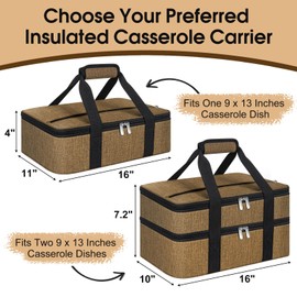 MIAOJIE Insulated Casserole Carrier, Portable Casserole Carrier for Hot or Cold Food Lunch Tote Warmer or Cooler Bag, Lasagna Lunch Bag for Potluck Parties- Fits 9" x 13" Baking Dish-Coffee
