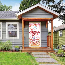 LOONELO Happy Mother's Day Door Cover; Mother's Day Backdrop 70.8"X35.4", Mothers Day Banner Door Decorations Background Porch Sign for Outdoor Indoor Home Yard Decorations (White)