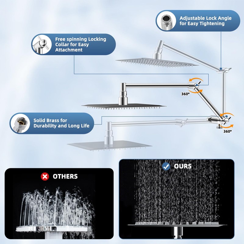 All Metal Rain Shower Head, 10” High Pressure Rainfall Shower