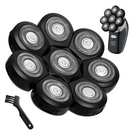 Men's Head Shaver for Bald Razor, Razor Head with 8 Shaving Heads, Replacement Blade, Beard Cutter for Head Shaver, Wet/Dry Razor, Bald Men (8D, Black)