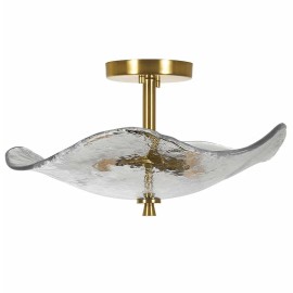 Ship in USA,16.5" Glass Semi Flush Mount Ceiling Light Fixture,2-Lights Close to Ceiling Light,Modern Gold Ceiling Light FixtureLamp Power(W): 18