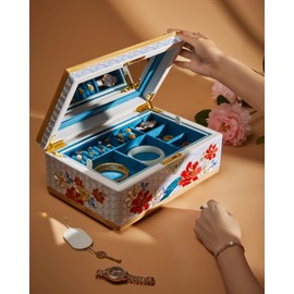 Vee Jewelry Box with Embroidery,Solid Wood Jewelry Box, Jewelry Organizer Gift Idea.for Necklaces Rings Earrings Bracelets