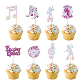 16PCS Dancing Queen Cupcake Toppers – Glitter Music Note, Singer, Dancer Picks for Vintage 70s Disco, Disco Ball Music Theme Wedding or Birthday Party Decorations