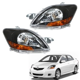 labwork Replacement for Toyota Yaris 2007-2011 Sedan Black Housing Projector Headlight Assembly Pair Left+Right Side (Passenger Driver Side)