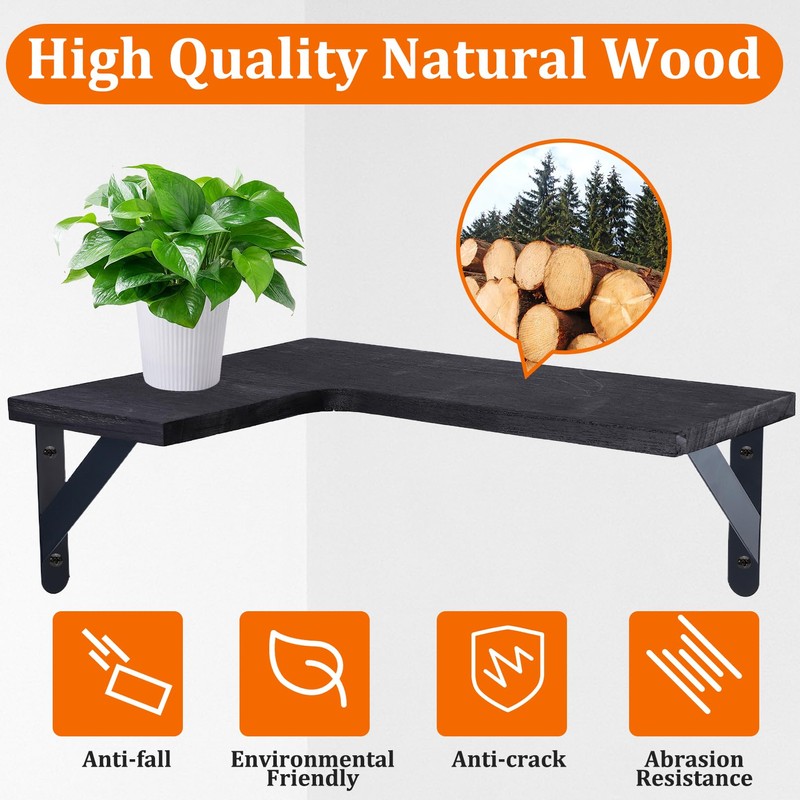 CACASO 5 Pack Floating Shelves, Rustic Wood, Black