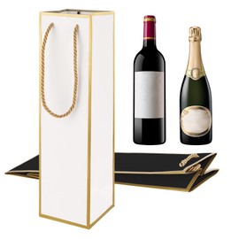 Styquenzer Wine Gift Bags 2 PCS Luxury Wine Bottle Gift Bags, 4"X4"X13.8" Reusable Liquor Bagwith Gold Foil Print, Gold Foil WineBag for Party Wedding Party Anniversary Champagne WineBag, White Black