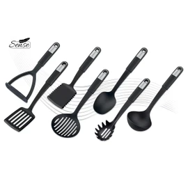 Fackelmann Serving Spoon 31 cm SENSE Serving Spoon with Functional Plastic Part Non-Slip Soft Touch Handle for Coated Pans and Pots (Colour: Silver/Black), Quantity: 1 Piece