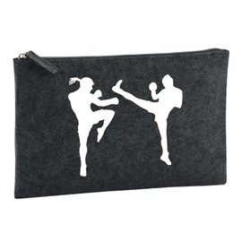Huuraa Kulturbeutel Kickboxen Silhouette Geschenk 1 Liter Charcoal Filz Kickboxen Geschenkidee