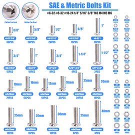 Bemaka 1287Pcs Nuts and Bolts Assortment Kit, 304 Stainless Steel Bolts Machine Screws Hardware Assortment Kit, Metric & SAE Phillips Pan Head Screws, Assorted Bolts, Nuts and Washers Kit