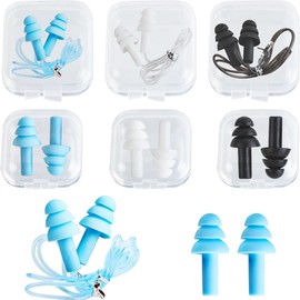 Professional Swimming Ear Plugs Set, Reusable Silicone, Blue and Black, Waterproof Noise Reduction for Swimming, Sleeping, Study, 6 Pairs with Storage Case