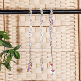 NUZUJX Magnetic Curtain Tiebacks, 2 Pack K9 Clear AB Color Crystal Prism Beaded Pendants Sheers/Draperies Holdbacks for Window Home Office Decor (AB Teardrops)