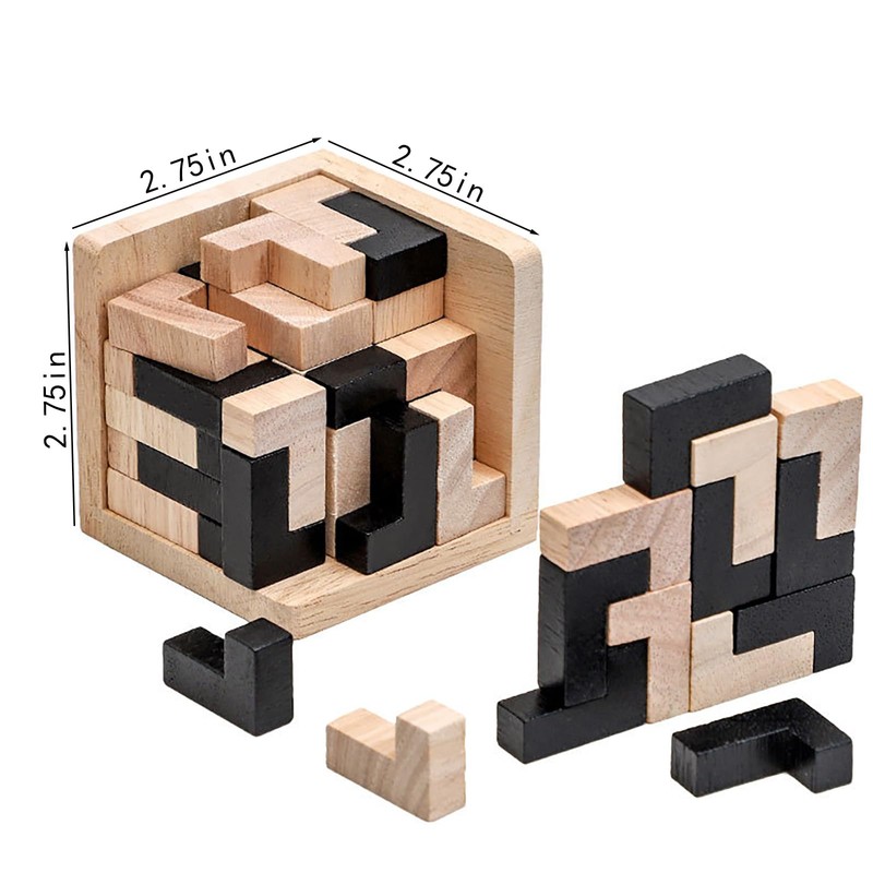 Wooden Brain Teaser Puzzle Skills Builder Shape Pieces Educational Toy