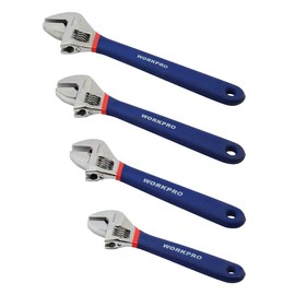 WORKPRO W003205 Adjustable Wrench Set, Chrome Vanadium Steel Construction, Comfort Non-Slip Handles, (4 Pack) , Zinc