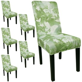 JQinHome Pattern Chair Covers for Dining Room Set of 6, High Stretch Removable Washable Parsons Chair Slipcover for Home Party Hotel Wedding Ceremony (Light Purple Flowers,6PCS)