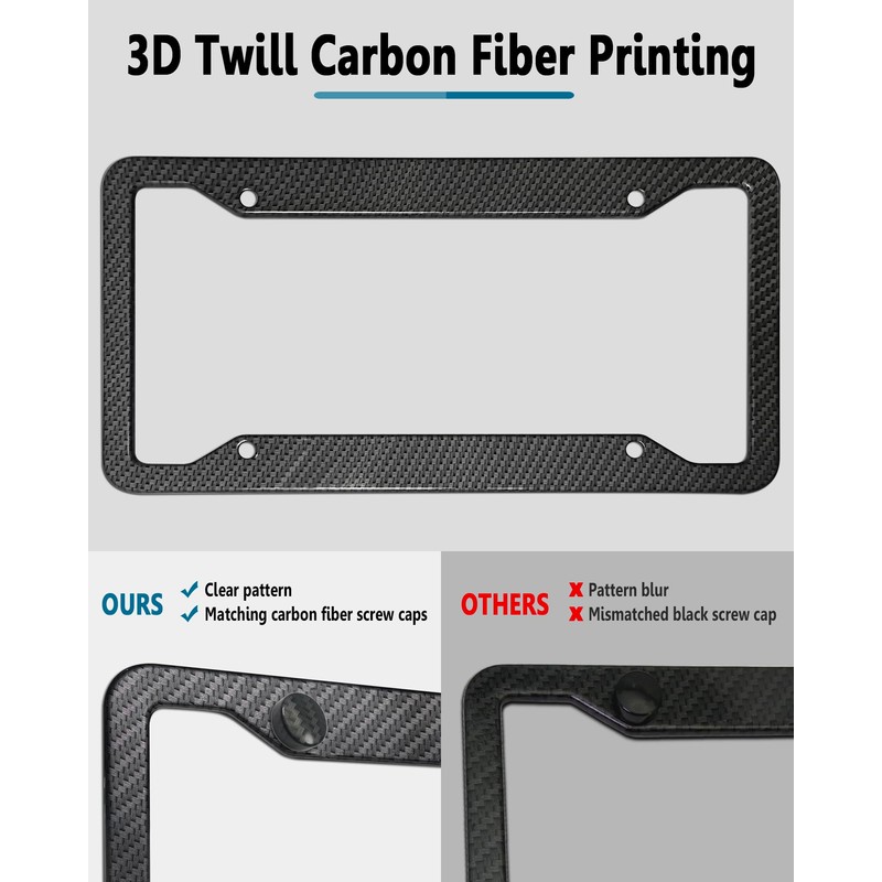 ZXFOOG Carbon Fiber License Plate Frames- 2 Pack Black Aluminum