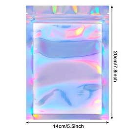 100 Pieces Resealable Smell Proof Bags Foil Pouch Bag Flat Storage Bag for Party Favor Food Storage (Holographic Color, 5.5x7.8 Inch)